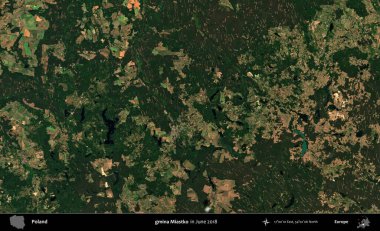 gmina Miastko. Copernicus Sentinel 'in Haziran 2018' de çekilmiş uydu görüntüsü üzerine Polonya 'nın idari bölgesi