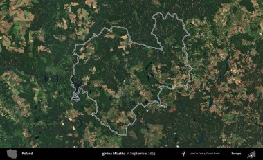 gmina Miastko. Eylül 2023 'te çekilen Copernicus Sentinel karolarından oluşan bir uydu görüntüsü üzerine Polonya' nın idari bölgesinin ana hatlarını belirledik.