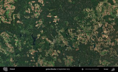 gmina Miastko. Eylül 2023 'te Copernicus Sentinel karolarından oluşan uydu görüntüsü üzerine Polonya' nın idari bölgesi