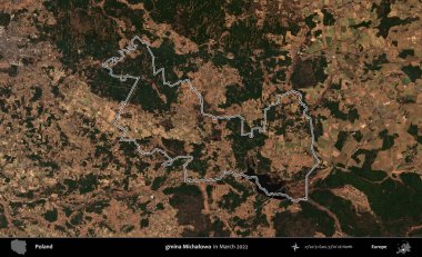 gmina Michalowo. Polonya 'nın idari bölgesini Mart 2022' de çekilen Kopernik Sentinel karolarından oluşan bir uydu görüntüsü ile özetledik.