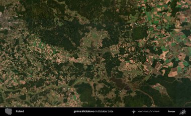 gmina Michalowo. Polonya 'nın idari bölgesi, Kopernik Sentinel' in Ekim 2024 'te çekilmiş uydu görüntüsü üzerine kurulmuştur.