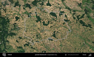 powiat miechowski. Eylül 2023 'te çekilen Copernicus Sentinel karolarından oluşan bir uydu görüntüsü üzerine Polonya' nın idari bölgesinin ana hatlarını belirledik.