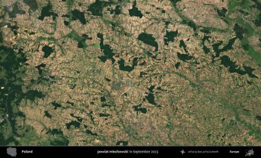 powiat miechowski. Eylül 2023 'te Copernicus Sentinel karolarından oluşan uydu görüntüsü üzerine Polonya' nın idari bölgesi