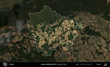 powiat miedzychodzki. Polonya 'nın idari alanı, Ekim 2018' de çekilen Kopernik Nöbetçi karolarından oluşan koyu renkli bir uydu görüntüsü üzerine vurgulandı ve özetlendi
