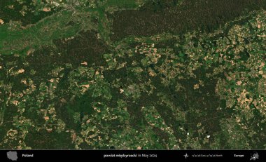 powiat miedzyrzecki. Mayıs 2024 'te Copernicus Sentinel karolarından oluşan uydu görüntüsü üzerine Polonya' nın idari bölgesi