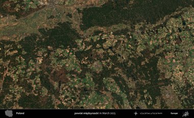 powiat miedzyrzecki. Copernicus Sentinel 'in Mart 2025' te çekilmiş uydu görüntüsü üzerine Polonya 'nın idari bölgesi