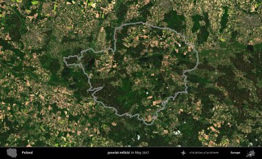 powiat milicki. Mayıs 2017 'de çekilen Kopernik Nöbetçi karolarından oluşan bir uydu görüntüsü üzerine Polonya' nın idari bölgesinin ana hatlarını belirledik.