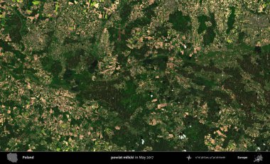 powiat milicki. Copernicus Sentinel 'in Mayıs 2017' de çekilmiş uydu görüntüsü üzerine Polonya 'nın idari bölgesi.