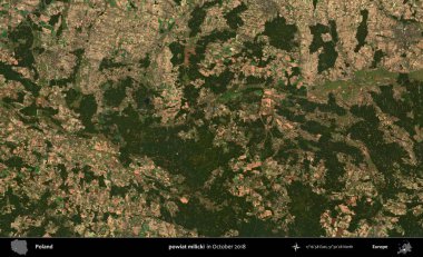 powiat milicki. Polonya 'nın idari bölgesi, Ekim 2018' de çekilen Kopernik Sentinel karolarından oluşan bir uydu görüntüsü üzerine kurulmuştur.