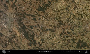 powiat minski. Nisan 2018 'de çekilen Kopernik Sentinel karolarından oluşan bir uydu görüntüsü üzerine Polonya' nın idari bölgesi