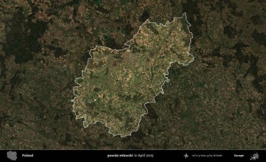 powiat mlawski. Polonya 'nın idari alanı, Nisan 2019' da çekilen Kopernik Nöbetçi karolarından oluşan koyu renkli bir uydu görüntüsü üzerine vurgulandı ve özetlendi.