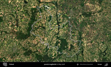 powiat mogilenski. Mayıs 2018 'de çekilen Kopernik Nöbetçi karolarından oluşan bir uydu görüntüsü üzerine Polonya' nın idari bölgesinin ana hatlarını belirledik.