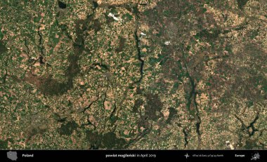 powiat mogilenski. Nisan 2019 'da çekilen Kopernik Sentinel karolarından oluşan bir uydu görüntüsü üzerine Polonya' nın idari bölgesi