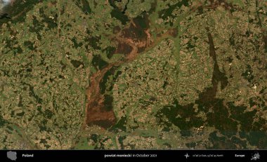 powiat moniecki. Polonya 'nın idari bölgesi, Ekim 2021' de çekilen Kopernik Sentinel karolarından oluşan bir uydu görüntüsü üzerine kurulmuştur.