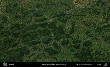 powiat myslenicki. Eylül 2019 'da çekilen Kopernik Sentinel karolarından oluşan uydu görüntüsü üzerine Polonya' nın idari bölgesi