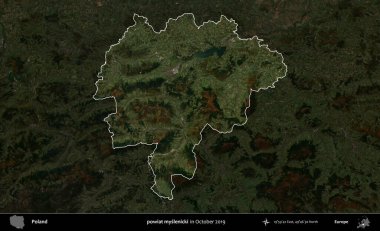 powiat myslenicki. Polonya 'nın idari alanı, Ekim 2019' da çekilen Kopernik Nöbetçi karolarından oluşan koyu renkli bir uydu görüntüsü üzerine vurgulandı ve özetlendi.