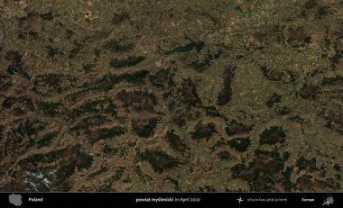 powiat myslenicki. Nisan 2020 'de Copernicus Sentinel karolarından oluşan bir uydu görüntüsü üzerine Polonya' nın idari bölgesi