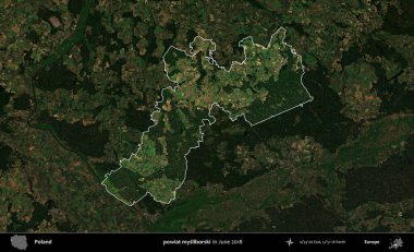 powiat mysliborski. Polonya 'nın idari alanı, Haziran 2018' de çekilen Kopernik Nöbetçi karolarından oluşan koyu renkli bir uydu görüntüsüyle vurgulandı ve özetlendi