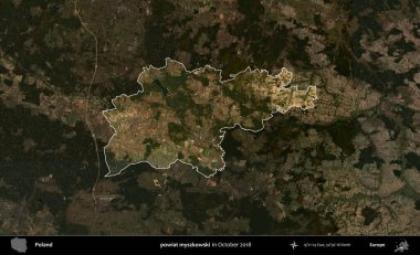 powiat myszkowski. Polonya 'nın idari alanı, Ekim 2018' de çekilen Kopernik Nöbetçi karolarından oluşan koyu renkli bir uydu görüntüsü üzerine vurgulandı ve özetlendi
