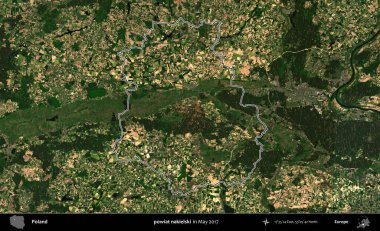 powiat nakielski. Mayıs 2017 'de çekilen Kopernik Nöbetçi karolarından oluşan bir uydu görüntüsü üzerine Polonya' nın idari bölgesinin ana hatlarını belirledik.