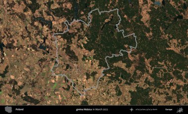 gmina Nidzica. Polonya 'nın idari bölgesini Mart 2022' de çekilen Kopernik Sentinel karolarından oluşan bir uydu görüntüsü ile özetledik.