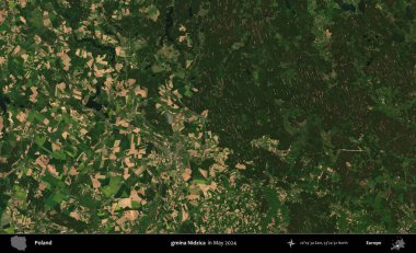 gmina Nidzica. Mayıs 2024 'te Copernicus Sentinel karolarından oluşan uydu görüntüsü üzerine Polonya' nın idari bölgesi