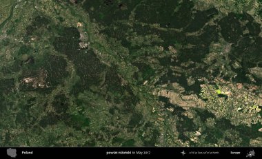 powiat nizanski. Copernicus Sentinel 'in Mayıs 2017' de çekilmiş uydu görüntüsü üzerine Polonya 'nın idari bölgesi.
