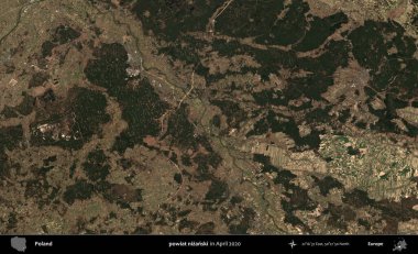 powiat nizanski. Nisan 2020 'de Copernicus Sentinel karolarından oluşan bir uydu görüntüsü üzerine Polonya' nın idari bölgesi