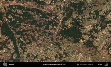 powiat nowosolski. Copernicus Sentinel 'in Mart 2022' de çekilmiş uydu görüntüsü üzerine Polonya 'nın idari bölgesi.
