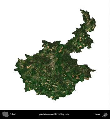 powiat nowosolski. Polonya 'nın idari bölgesi, Mayıs 2023' te çekilen Kopernik Nöbetçi Fayanslarından oluşan bir uydu görüntüsüyle beyaza izole edildi.