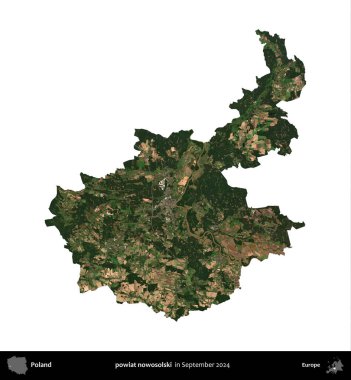 powiat nowosolski. Polonya idari bölgesi, Eylül 2024 'te çekilen Kopernik Nöbetçi karolarından oluşan bir uydu görüntüsü üzerinde beyaza izole edildi.