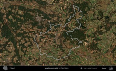 powiat nowosolski. Polonya 'nın idari bölgesinin ana hatları, Mart 2025' te çekilen Kopernik Nöbetçi karolarından oluşan bir uydu görüntüsü üzerine çizildi.