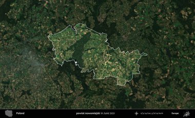 powiat nowomiejski. Polonya 'nın idari alanı, Haziran 2021' de çekilen Kopernik Nöbetçi karolarından oluşan koyu renkli bir uydu görüntüsü üzerine vurgulandı ve özetlendi