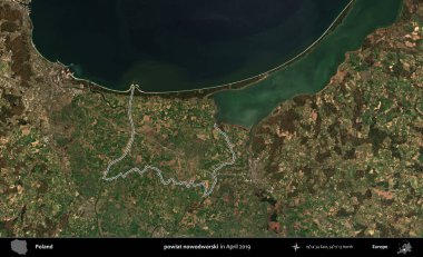 Powiat nowdworski. Polonya 'nın idari bölgesini Nisan 2019' da çekilen Kopernik Nöbetçi karolarından oluşan bir uydu görüntüsüne göre özetledik.