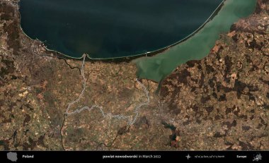 Powiat nowdworski. Polonya 'nın idari bölgesini Mart 2022' de çekilen Kopernik Sentinel karolarından oluşan bir uydu görüntüsü ile özetledik.