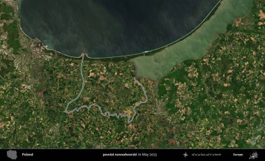 Powiat nowdworski. Polonya 'nın idari bölgesini Mayıs 2023' te çekilen Kopernik Nöbetçi karolarından oluşan bir uydu görüntüsüne göre özetledik.