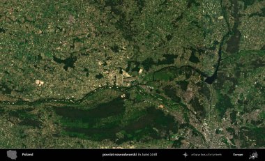 Powiat nowdworski. Copernicus Sentinel 'in Haziran 2018' de çekilmiş uydu görüntüsü üzerine Polonya 'nın idari bölgesi