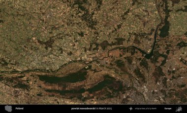 Powiat nowdworski. Copernicus Sentinel 'in Mart 2025' te çekilmiş uydu görüntüsü üzerine Polonya 'nın idari bölgesi