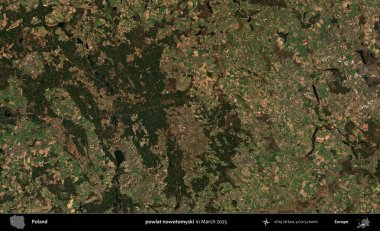 Powiat şimdi otomyski. Copernicus Sentinel 'in Mart 2025' te çekilmiş uydu görüntüsü üzerine Polonya 'nın idari bölgesi