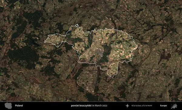 powiat leszczynski. Polonya 'nın idari alanı, Mart 2022' de çekilen Kopernik Nöbetçi karolarından oluşan koyu renkli bir uydu görüntüsü üzerine vurgulandı ve özetlendi.
