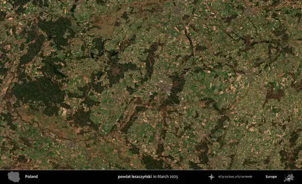 powiat leszczynski. Copernicus Sentinel 'in Mart 2025' te çekilmiş uydu görüntüsü üzerine Polonya 'nın idari bölgesi