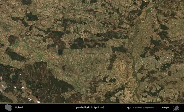 powiat lipski. Nisan 2018 'de çekilen Kopernik Sentinel karolarından oluşan bir uydu görüntüsü üzerine Polonya' nın idari bölgesi