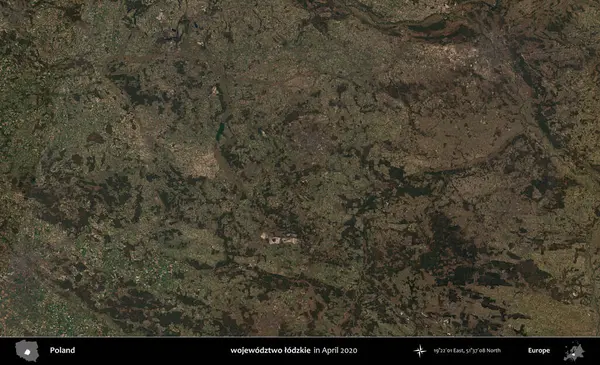 wojewodztwo lodzkie. Nisan 2020 'de Copernicus Sentinel karolarından oluşan bir uydu görüntüsü üzerine Polonya' nın idari bölgesi