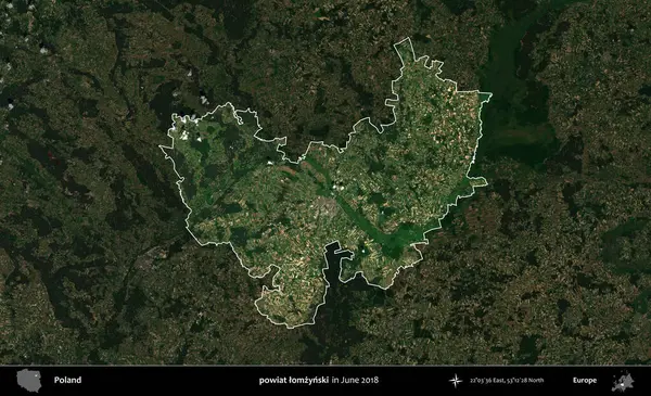 powiat lomzynski. Polonya 'nın idari alanı, Haziran 2018' de çekilen Kopernik Nöbetçi karolarından oluşan koyu renkli bir uydu görüntüsüyle vurgulandı ve özetlendi