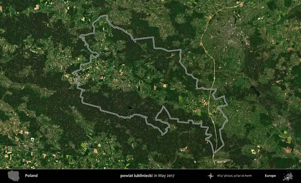 powiat lubliniecki. Mayıs 2017 'de çekilen Kopernik Nöbetçi karolarından oluşan bir uydu görüntüsü üzerine Polonya' nın idari bölgesinin ana hatlarını belirledik.