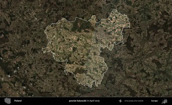 powiat lukowski. Polonya 'nın idari alanı, Nisan 2019' da çekilen Kopernik Nöbetçi karolarından oluşan koyu renkli bir uydu görüntüsü üzerine vurgulandı ve özetlendi.
