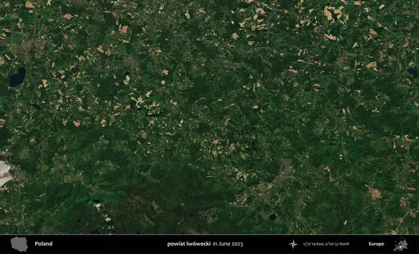 powiat lwowecki. Copernicus Sentinel 'in Haziran 2023' te çekilmiş uydu görüntüsü üzerine Polonya 'nın idari bölgesi.