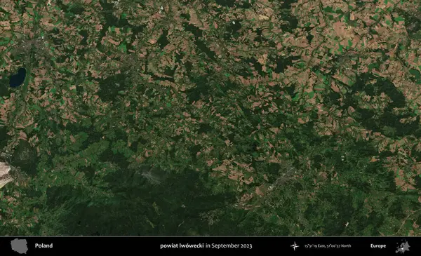 powiat lwowecki. Eylül 2023 'te Copernicus Sentinel karolarından oluşan uydu görüntüsü üzerine Polonya' nın idari bölgesi