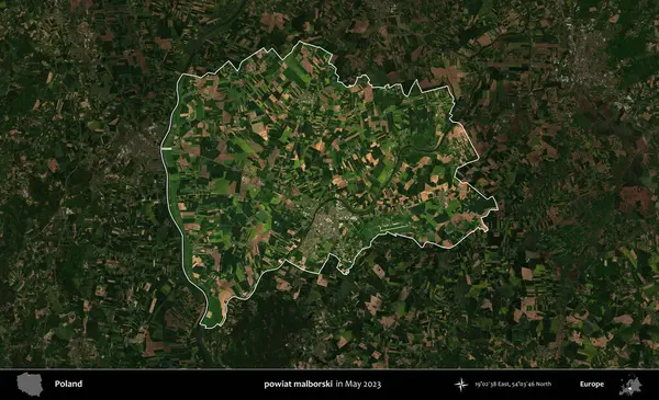 powiat malborski. Polonya 'nın idari alanı, Mayıs 2023' te çekilen Kopernik Nöbetçi karolarından oluşan koyu renkli bir uydu görüntüsü üzerinde vurgulandı ve özetlendi.