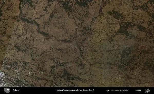 wojewodz2 mazowieckie. Nisan 2018 'de çekilen Kopernik Sentinel karolarından oluşan bir uydu görüntüsü üzerine Polonya' nın idari bölgesi